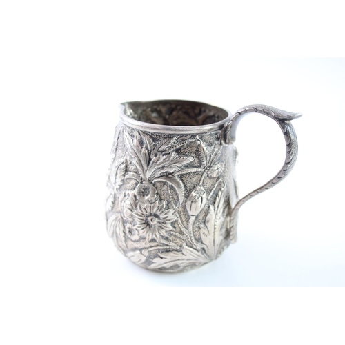 394 - Antique Stamped .925 Sterling Silver American Floral Kirk & Son Cream Jug (113g)