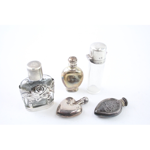 395 - 5 x Antique / Vintage .925 Sterling Silver Ladies Scent Perfume Bottles (107g)