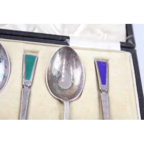 398 - 6 x Vintage Hallmarked 1933 Birmingham Sterling Silver Teaspoons w/ Enamel 60g