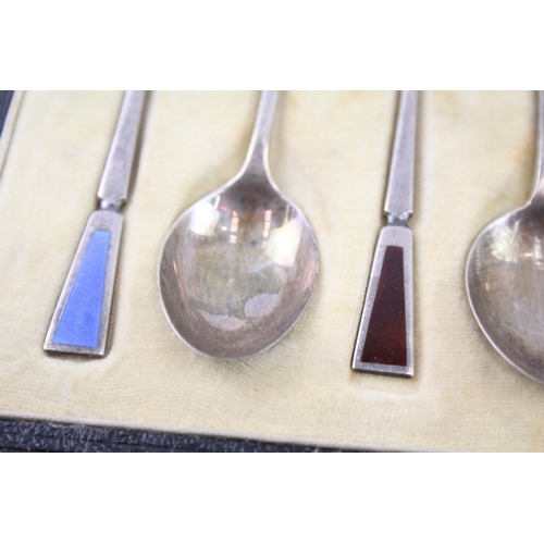 398 - 6 x Vintage Hallmarked 1933 Birmingham Sterling Silver Teaspoons w/ Enamel 60g