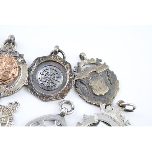 405 - 8 x Antique / Vintage Hallmarked .925 Sterling Silver Fobs / Medallions (67g)