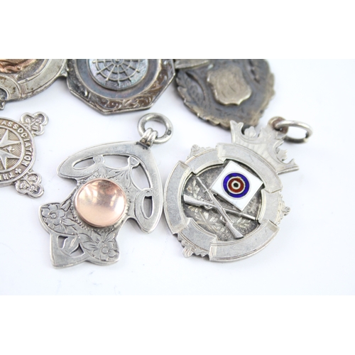 405 - 8 x Antique / Vintage Hallmarked .925 Sterling Silver Fobs / Medallions (67g)