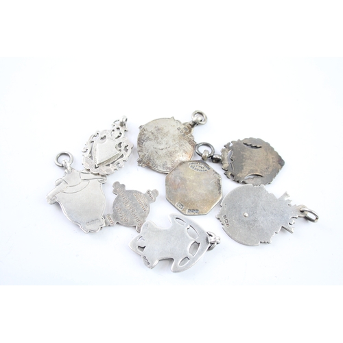 405 - 8 x Antique / Vintage Hallmarked .925 Sterling Silver Fobs / Medallions (67g)