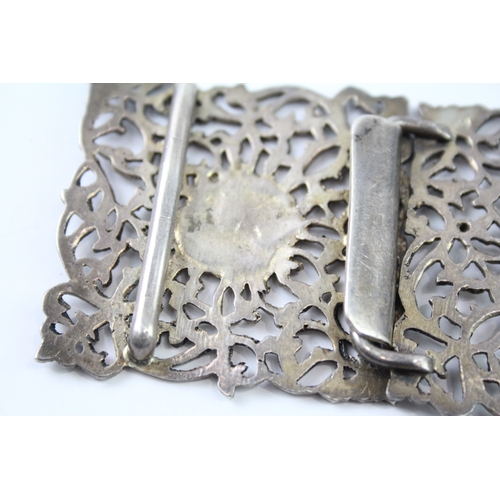 406 - Antique Victorian 1894 London Sterling Silver Ornate Ladies Belt Buckle (57g)