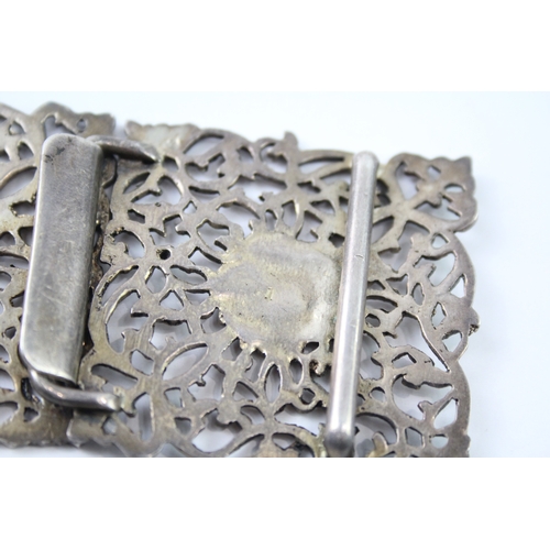 406 - Antique Victorian 1894 London Sterling Silver Ornate Ladies Belt Buckle (57g)