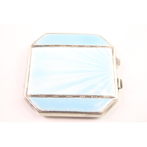 410 - Vintage 1940 Birmingham Sterling Silver Blue Guilloche Enamel Compact (67g)