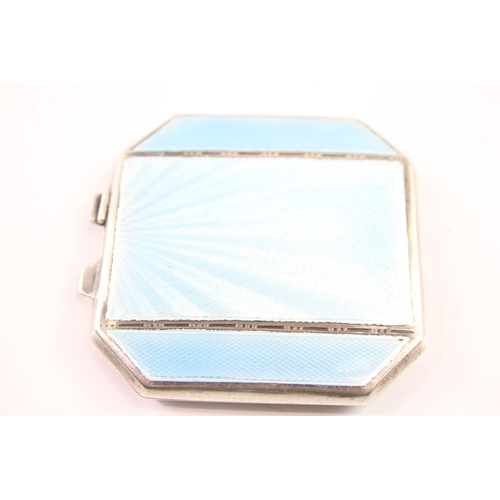 410 - Vintage 1940 Birmingham Sterling Silver Blue Guilloche Enamel Compact (67g)