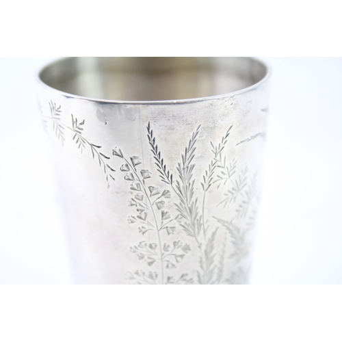 413 - Antique Victorian 1879 London Sterling Silver Floral Drinking Cup (80g)