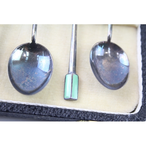 424 - 6 x Vintage 1948 Birmingham Sterling Silver Enamel Detailed Teaspoons Cased 45g