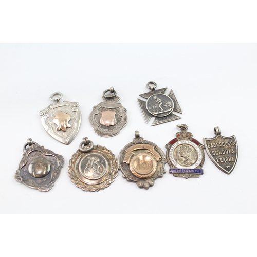 434 - 8 x Antique / Vintage Hallmarked .925 Sterling Silver Fobs / Medallions (54g)