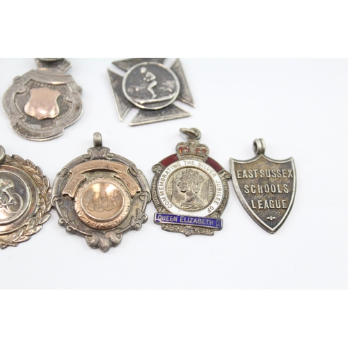 434 - 8 x Antique / Vintage Hallmarked .925 Sterling Silver Fobs / Medallions (54g)