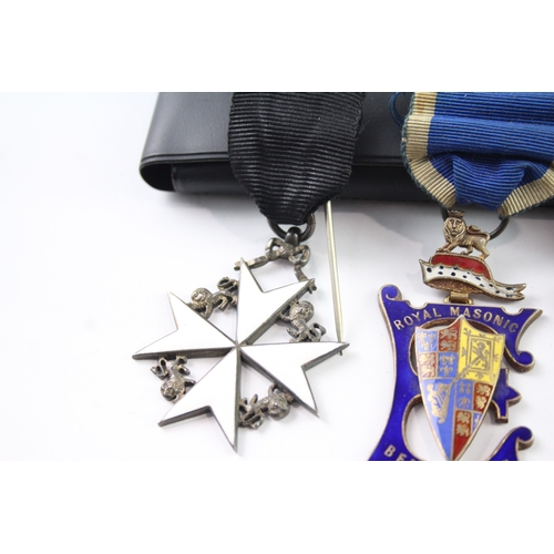 454 - Sterling Silver Masonic Jewels Inc Old Lutonians Lodge Etc 79g x3