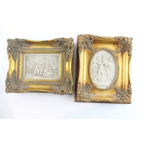 469 - Antique Marble Cherub Plaques 1882 St Petersburg Gilt Ornate Frames