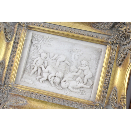 469 - Antique Marble Cherub Plaques 1882 St Petersburg Gilt Ornate Frames