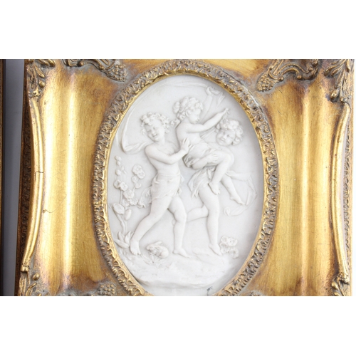 469 - Antique Marble Cherub Plaques 1882 St Petersburg Gilt Ornate Frames