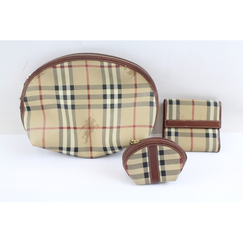 476 - 3 x BURBERRY London Beige Check Nova Pouch, Coin Purse & Wallet