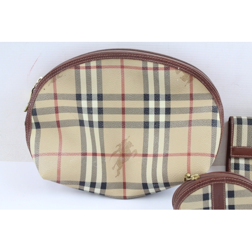 476 - 3 x BURBERRY London Beige Check Nova Pouch, Coin Purse & Wallet