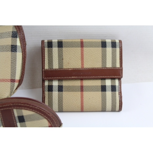 476 - 3 x BURBERRY London Beige Check Nova Pouch, Coin Purse & Wallet