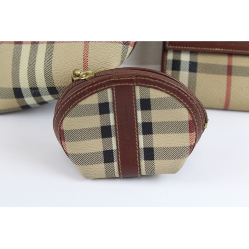 476 - 3 x BURBERRY London Beige Check Nova Pouch, Coin Purse & Wallet