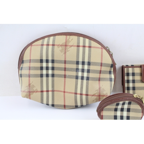 476 - 3 x BURBERRY London Beige Check Nova Pouch, Coin Purse & Wallet