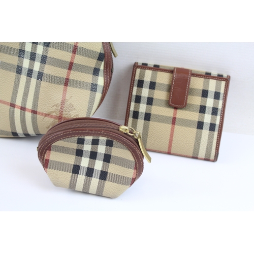 476 - 3 x BURBERRY London Beige Check Nova Pouch, Coin Purse & Wallet