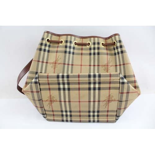 477 - BURBERRY London Beige Check Nova & Brown Leather Bucket Bag