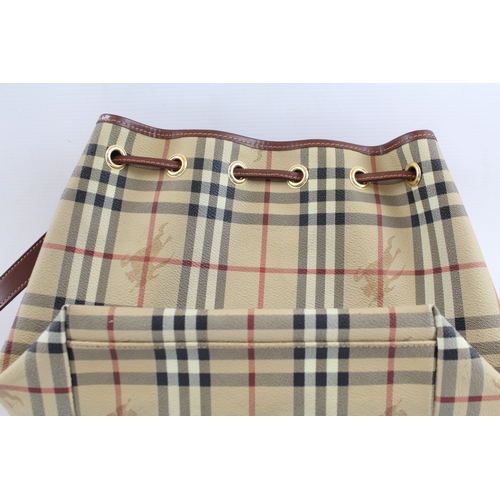 477 - BURBERRY London Beige Check Nova & Brown Leather Bucket Bag