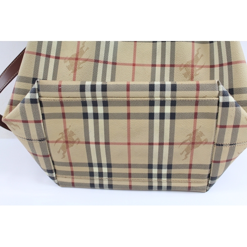 477 - BURBERRY London Beige Check Nova & Brown Leather Bucket Bag