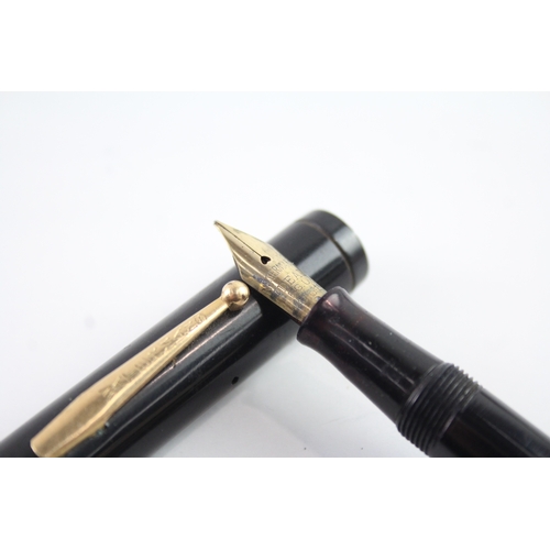 531 - Vintage Waterman Ideal Black Fountain Pen w/ 14ct Nib, 9ct Gold Banding WRITING