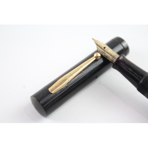 531 - Vintage Waterman Ideal Black Fountain Pen w/ 14ct Nib, 9ct Gold Banding WRITING