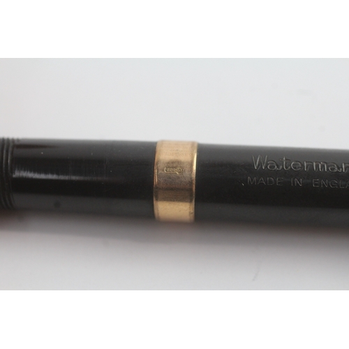 531 - Vintage Waterman Ideal Black Fountain Pen w/ 14ct Nib, 9ct Gold Banding WRITING