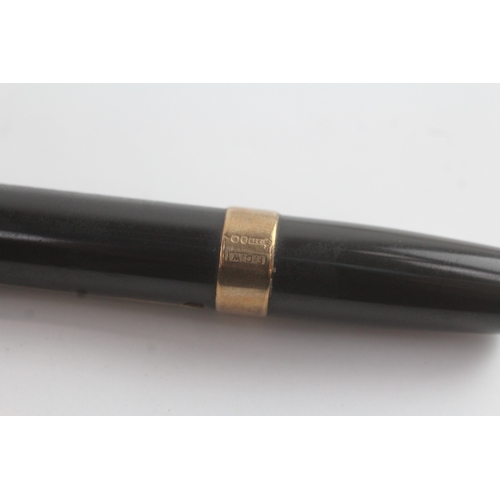 531 - Vintage Waterman Ideal Black Fountain Pen w/ 14ct Nib, 9ct Gold Banding WRITING