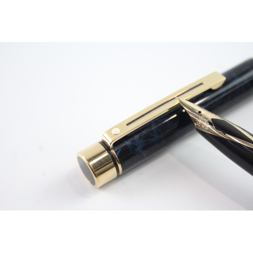 542 - Vintage Sheaffer Targa Blue Marble Lacquer Fountain Pen w/14ct Nib WRITING