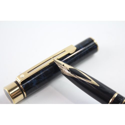 542 - Vintage Sheaffer Targa Blue Marble Lacquer Fountain Pen w/14ct Nib WRITING