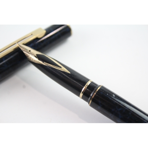 542 - Vintage Sheaffer Targa Blue Marble Lacquer Fountain Pen w/14ct Nib WRITING