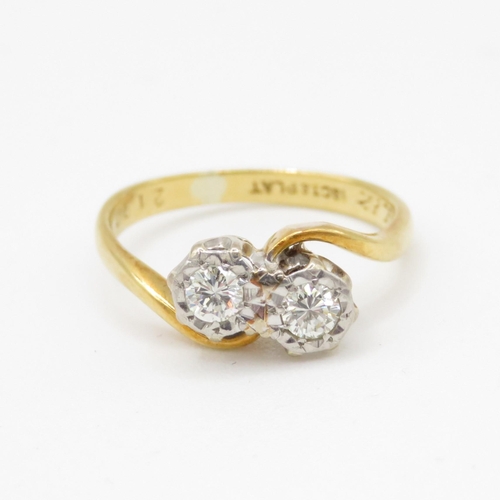 18ct gold illusion set diamond Toi et Moi ring (2.8g) Size K