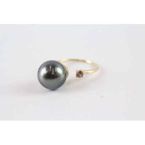 1 - 9ct gold cultured pearl and diamond open ring (4.5g) As seen  Size P