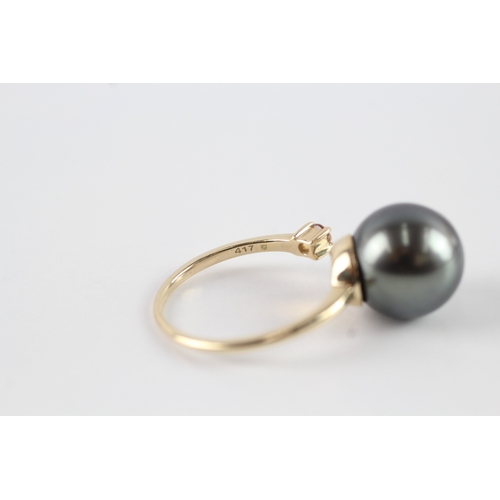 1 - 9ct gold cultured pearl and diamond open ring (4.5g) As seen  Size P