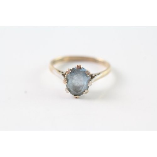 105 - 9ct gold vintage blue gemstone dress ring (2g) Size M 1/2