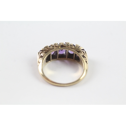 113 - 9ct gold vintage gypsy set amethyst and diamond dress ring (5.3g) Size N