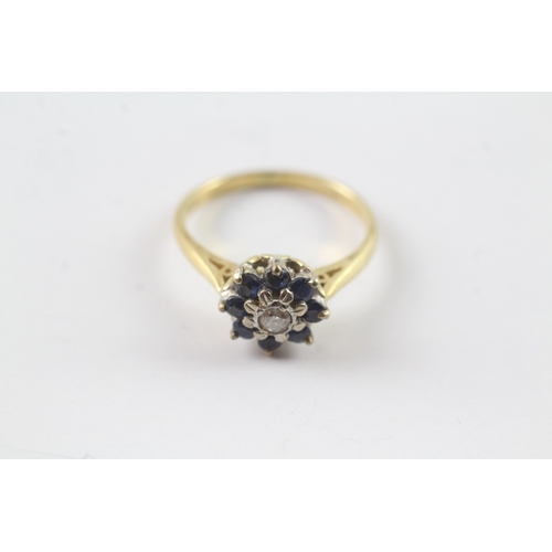 117 - 18ct gold diamond and sapphire flower cluster ring Size L