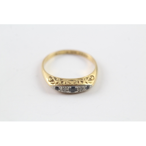 121 - 18ct gold sapphire & diamond five stone ring Size N 1/2