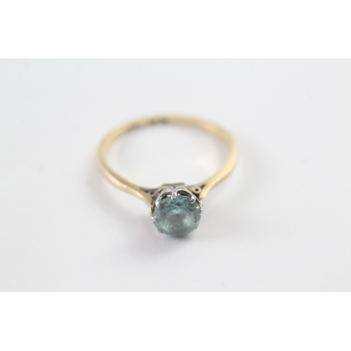 21 - 18ct gold & platinum vintage blue zircon solitaire ring (2.1g) Size O