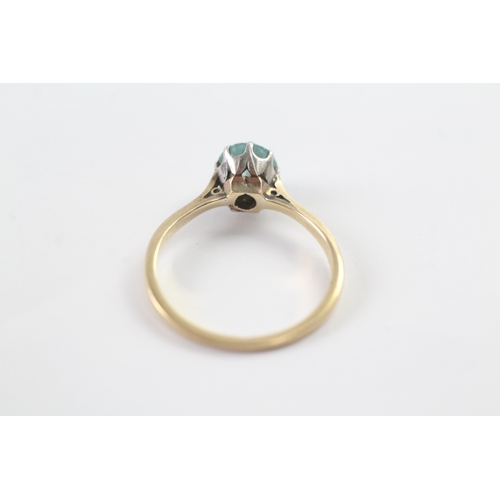 21 - 18ct gold & platinum vintage blue zircon solitaire ring (2.1g) Size O