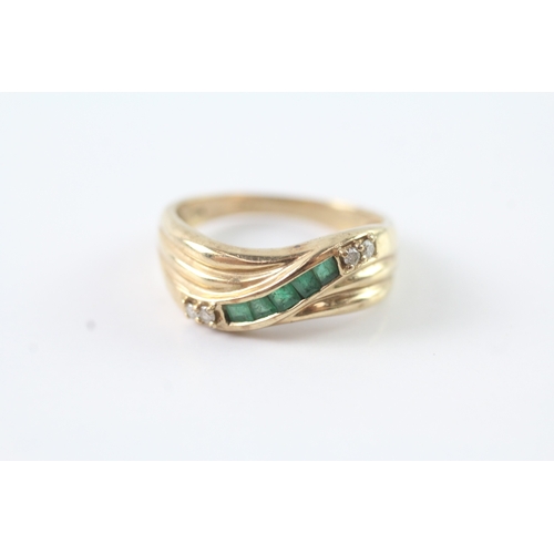 34 - 14ct gold emerald and diamond set band ring (3.6g) Size O