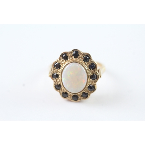 40 - 9ct gold vintage opal & sapphire dress ring (3.8g) Size O