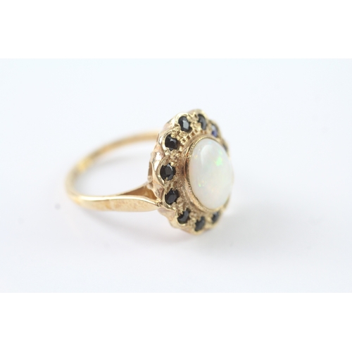 40 - 9ct gold vintage opal & sapphire dress ring (3.8g) Size O