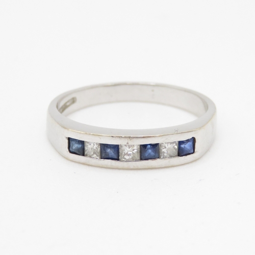 58 - 18ct gold princess cut sapphire & diamond half eternity ring (3.4g)