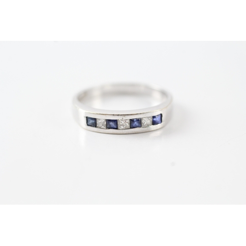 58 - 18ct gold princess cut sapphire & diamond half eternity ring (3.4g)