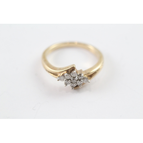 63 - 9ct gold diamond cluster ring (3.4g) Size N